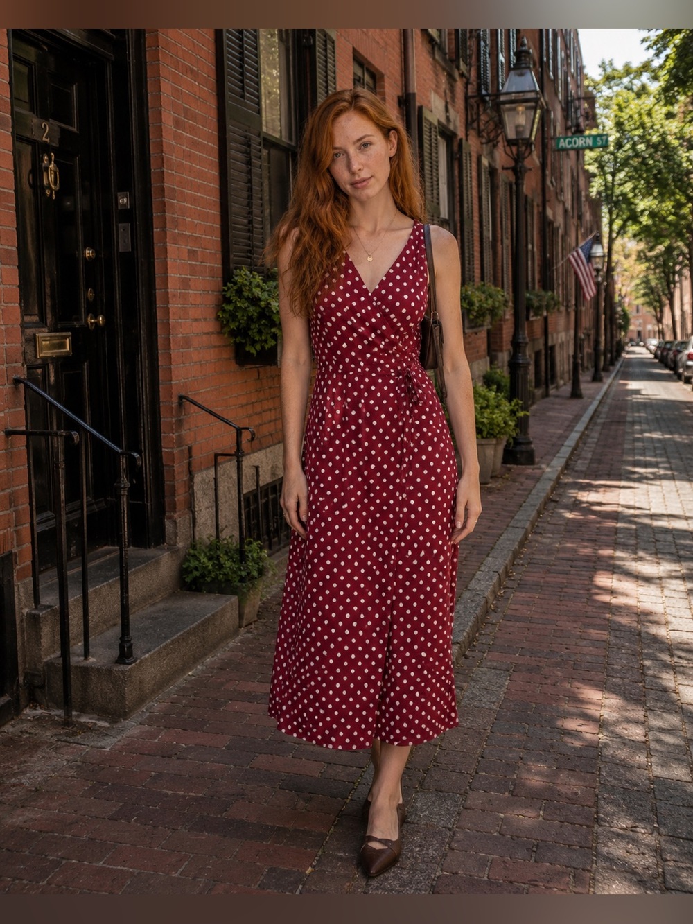 Barneys New York Burgundy Polka Dot Dress
